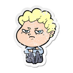 distressed sticker of a cartoon angry man