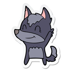 sticker of a friendly cartoon wolf