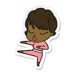 sticker of a cartoon woman with eyes shut