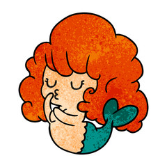 textured cartoon of cute kawaii mermaid girl