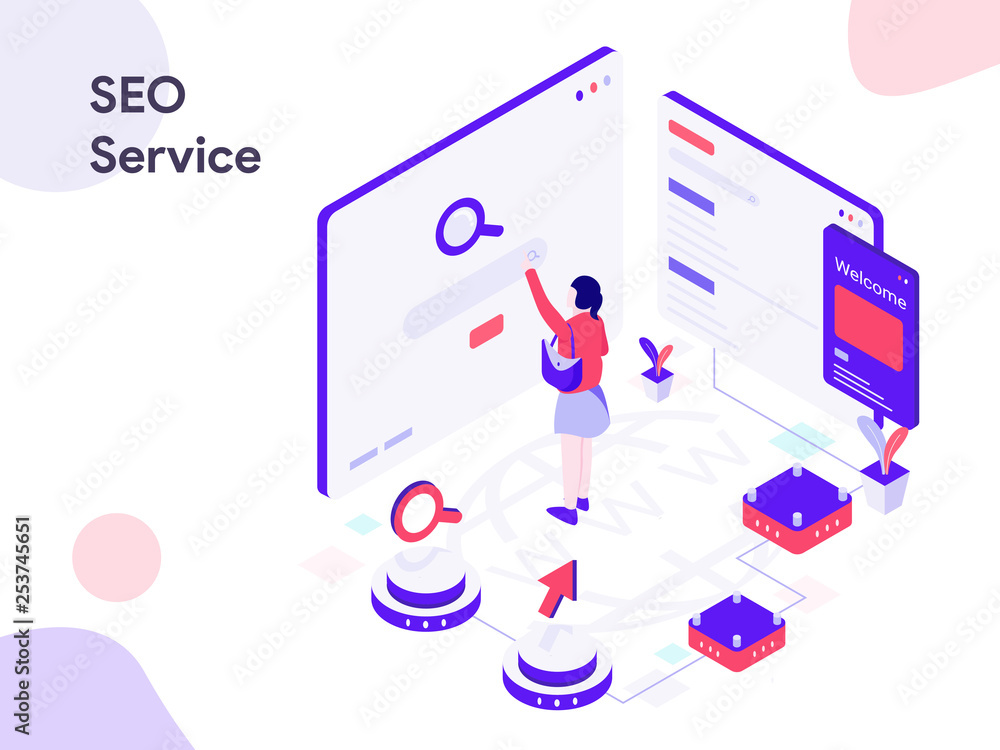 Aufkleber seo service isometric illustration. modern flat design style for website and mobile website.vector i