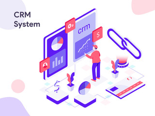 CRM System Isometric Illustration. Modern flat design style for website and mobile website.Vector illustration