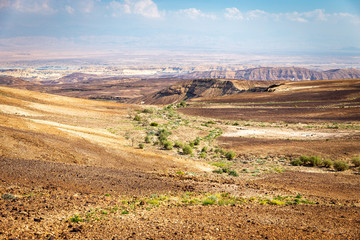 Desert mountain range valley landscape view, Israel nature.