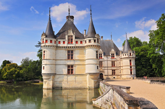 Chateau D'Azay Le Rideau And Peaceful Reflection It Is One Of The Earliest French Renaissance Chateaux And List As An UNESCO World Heritage Site, France.