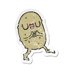 distressed sticker of a cartoon happy potato