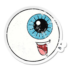 distressed sticker of a cartoon eyeball laughing
