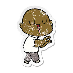 distressed sticker of a happy cartoon bald man