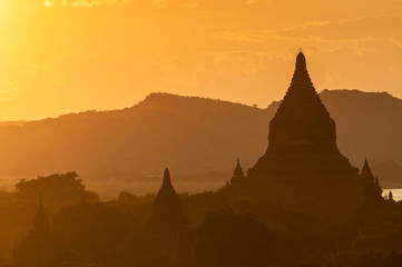 Sunset over the Temples of Bagan, Mandalay, Myanmar.