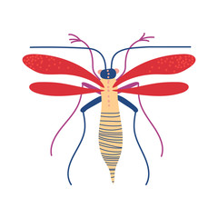 Cute Colorful Flying Insect, Mosquito Vector Illustration