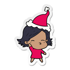 sticker cartoon of a woman wearing santa hat