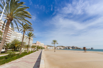 Mediterranean sea and promenade in cullera beach