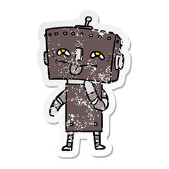 distressed sticker of a cartoon robot
