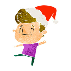 happy retro cartoon of a man wearing santa hat