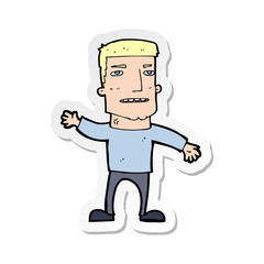 sticker of a cartoon waving stressed man