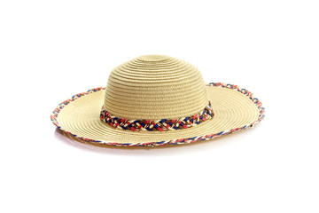 Summer straw hat on a white background