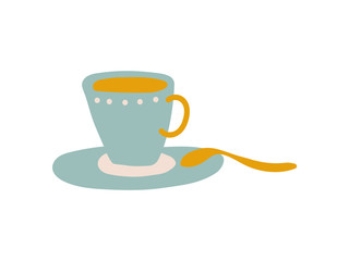 Light Blue Ceramic Cup and Saucer, Cute Ceramic Crockery Vector Illustration