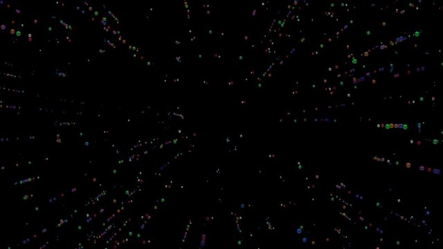 An explosion of colored particles on a black background