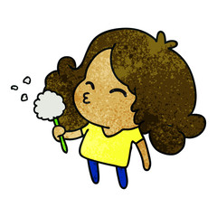 textured cartoon of cute kawaii girl