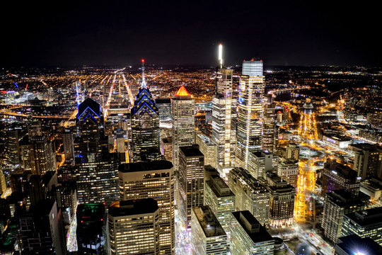 Aerial View of Center City Philadelphia at Night