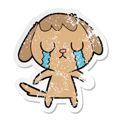 distressed sticker of a cute cartoon dog crying