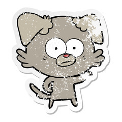 distressed sticker of a nervous dog cartoon