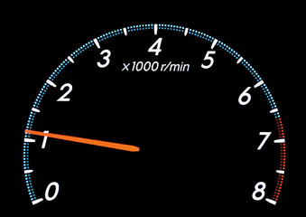 The tachometer of the vehicle. Close up