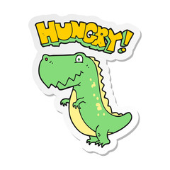 sticker of a cartoon hungry dinosaur