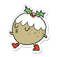 sticker of a cartoon chrstmas pudding walking