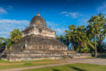 View of the That Makmo stupa, also known as the Watermelon stupa. At Wat Wisunalat. Luang Prabang. Laos.