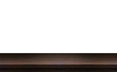 Empty wooden table. Wood table top and white background.