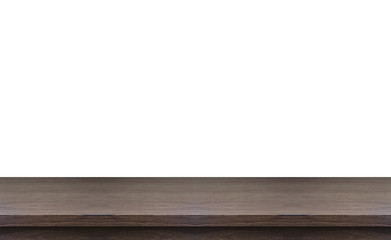 Empty wooden table. Wood table top and white background.