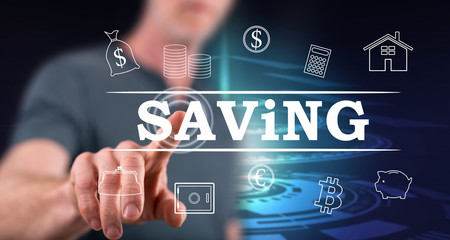 Man touching a saving concept
