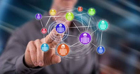 Man touching a social network concept