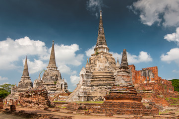 Old Chedi at the ruins Wat Phra Si Sanphet Temple, Thailand, Ayutthaya.