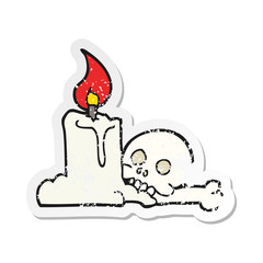 retro distressed sticker of a cartoon spooky skull and candle