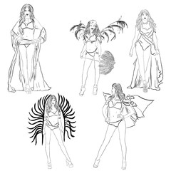 Model girls Set vector illustration