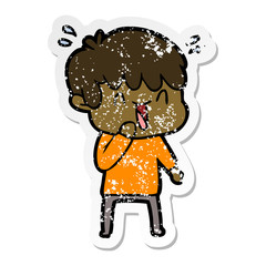 distressed sticker of a cartoon laughing boy