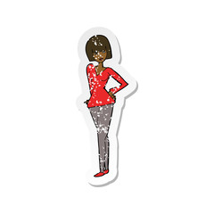 retro distressed sticker of a cartoon pretty woman