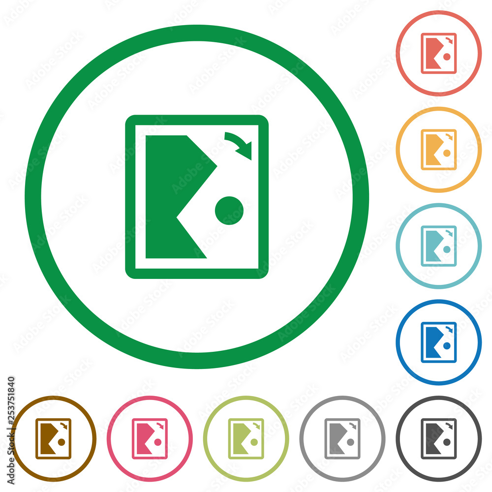 Poster rotate image right flat icons with outlines