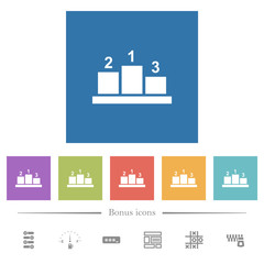 Winners podium with outside numbers flat white icons in square backgrounds