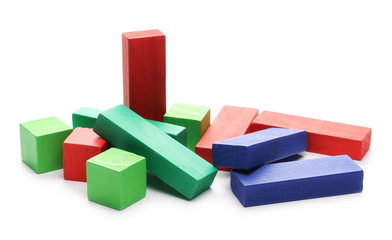 Naklejka premium Wooden colorful building blocks for children, tower games isolated on white background