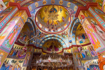 Fototapeta na wymiar Interior of the Greek Orthodox Church of the Twelve Apostles in Capernaum by the Sea of Galilee, Lake Tiberias, Israel.