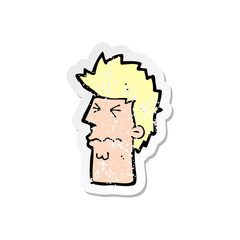 retro distressed sticker of a cartoon stressed out face
