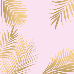 Fototapeta na wymiar Vector tropical Golden palm leaves on pink background