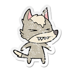 distressed sticker of a angry wolf cartoon