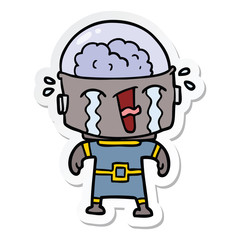 sticker of a cartoon crying robot