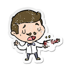 distressed sticker of a cartoon wine expert