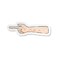 retro distressed sticker of a pointing hand cartoon