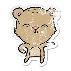 distressed sticker of a happy cartoon bear