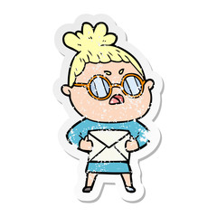 Obraz premium distressed sticker of a cartoon annoyed woman